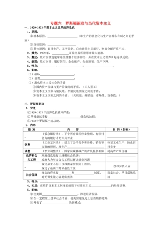 四川省泸州高级教育培训学校2012-2013学年高中历史 专题六 罗斯福新政与当代资本主义学案 人民版必修2