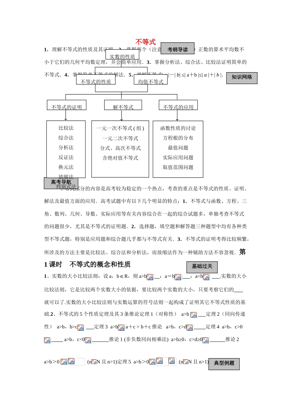 天津101中学2011届高考数学总复习 不等式单元精品教学案（教师版全套）_第1页