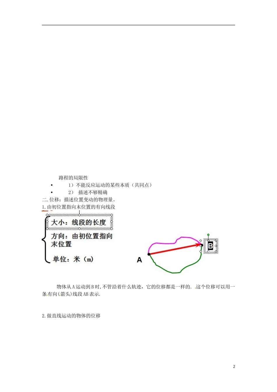 四川省木里县中学高中物理 1.2位置变化的描述 位移学案 教科版必修1_第2页