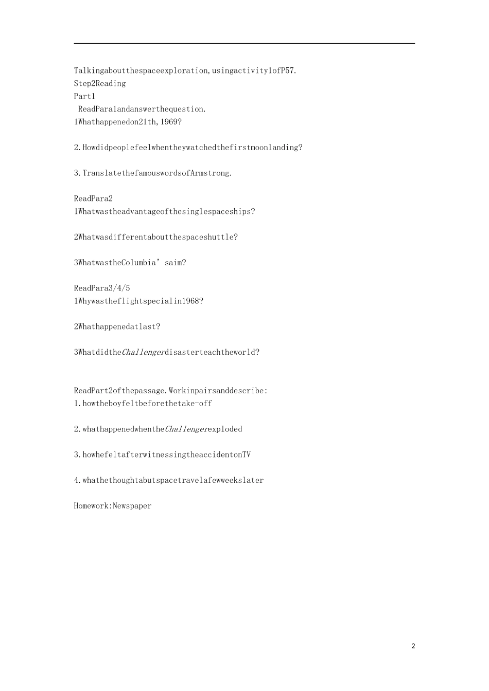 天津市宝坻区大白庄高级中学2014高中英语 module5 阅读学练稿 外研版选修8_第2页