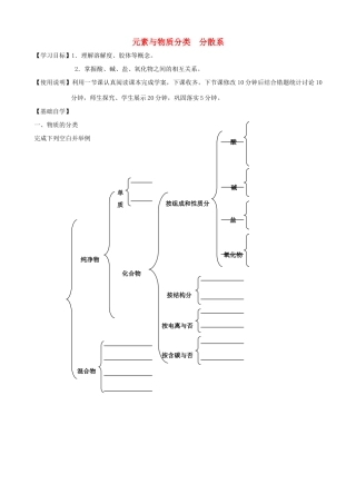 山东2012届高三化学一轮 4元素与物质分类 分散系学案