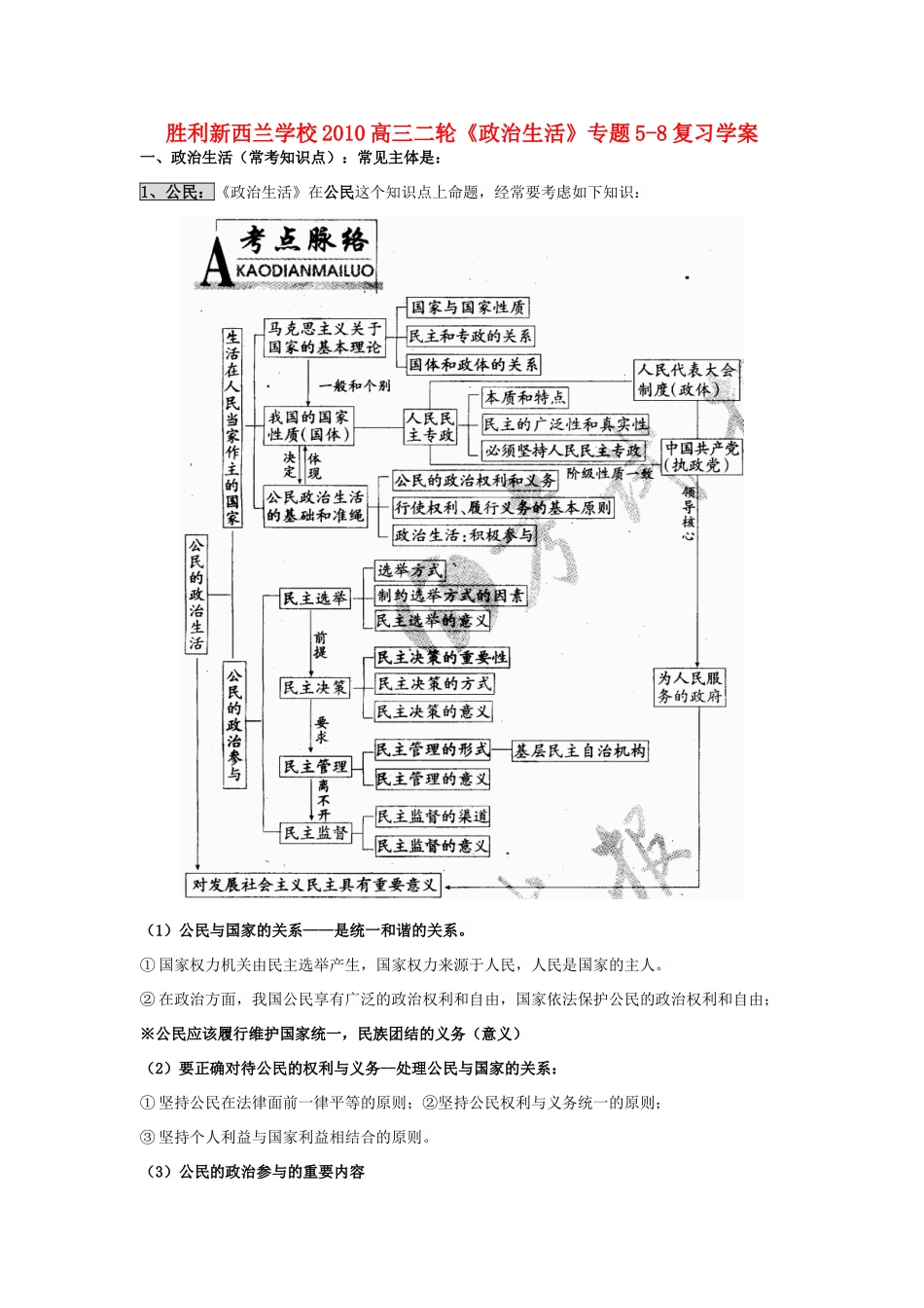 山东省东营市胜利新西兰学校2010高三政治二轮《政治生活》专题5-8复习学案新人教版_第1页