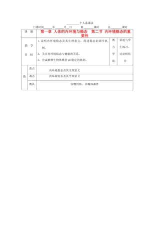 山东地区2012高中生物备课资料 1.2 内环境稳态的重要性教案 新人教版必修3