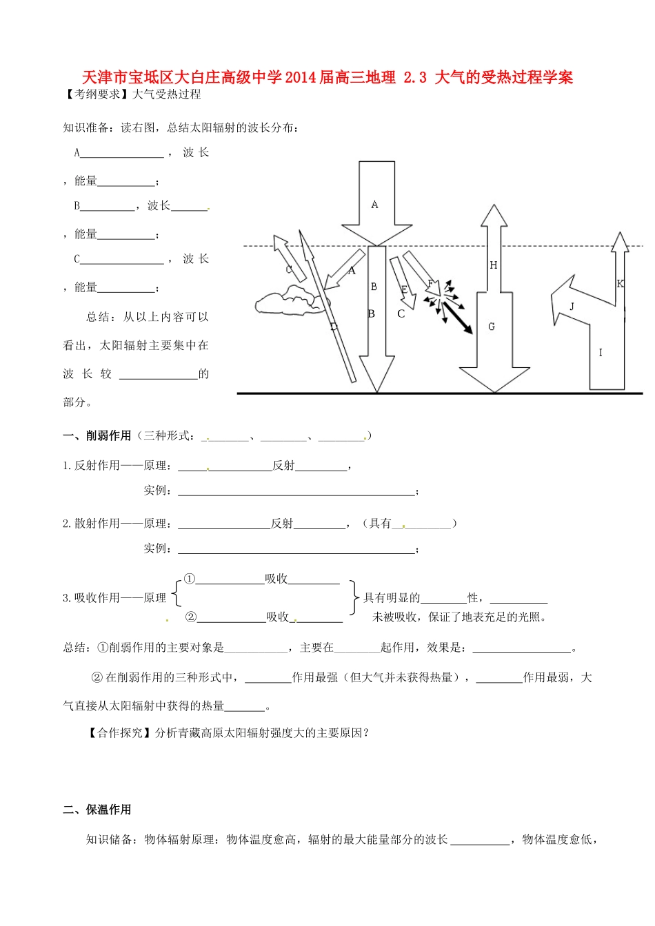 天津市宝坻区大白庄高级中学2014届高三地理 2.3 大气的受热过程学案_第1页