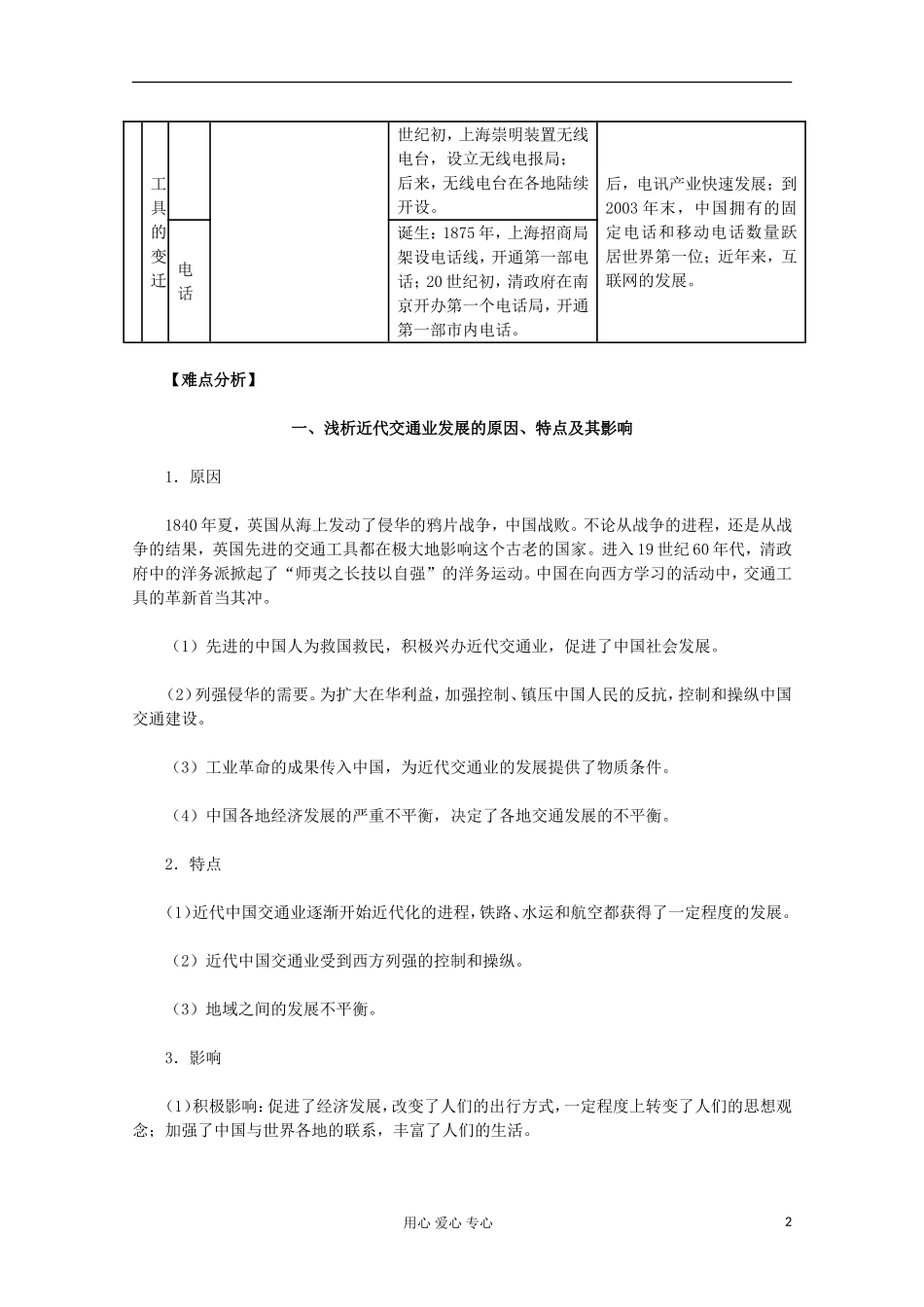 山东省东营市一中2011-2012学年高中历史 专题4.2 交通工具和通讯工具的进步教案 人民版必修2_第2页