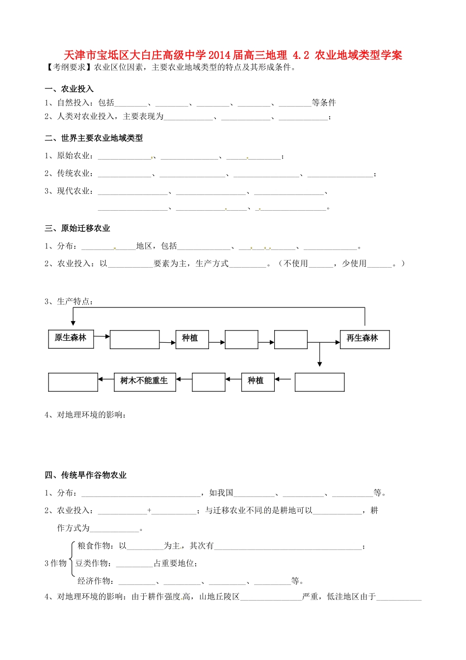 天津市宝坻区大白庄高级中学2014届高三地理 4.2 农业地域类型学案_第1页