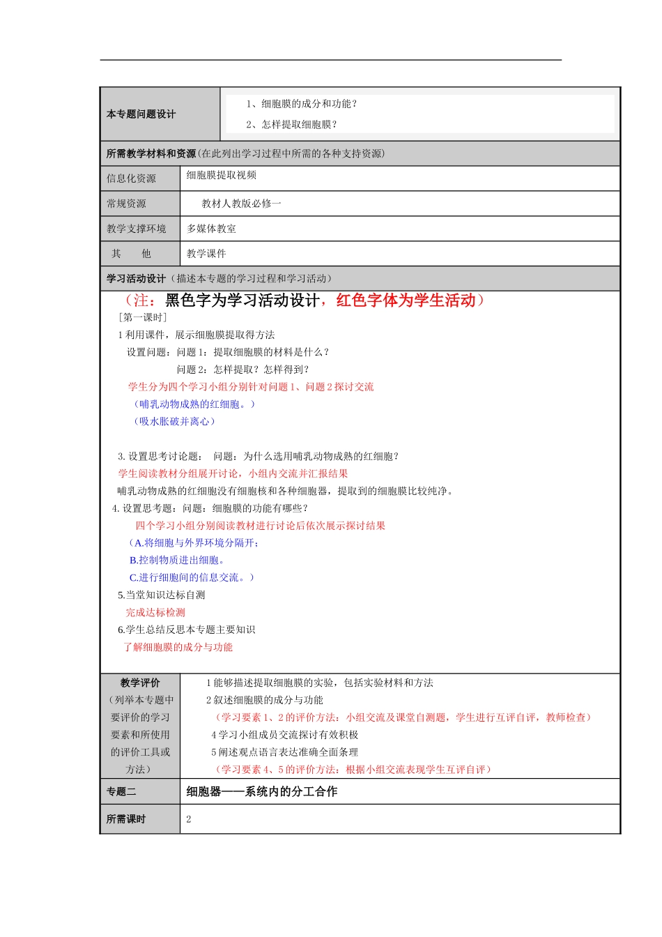 山东省2012-2013学年高中生物 细胞的基本结构主题单元设计1 新人教版 _第3页