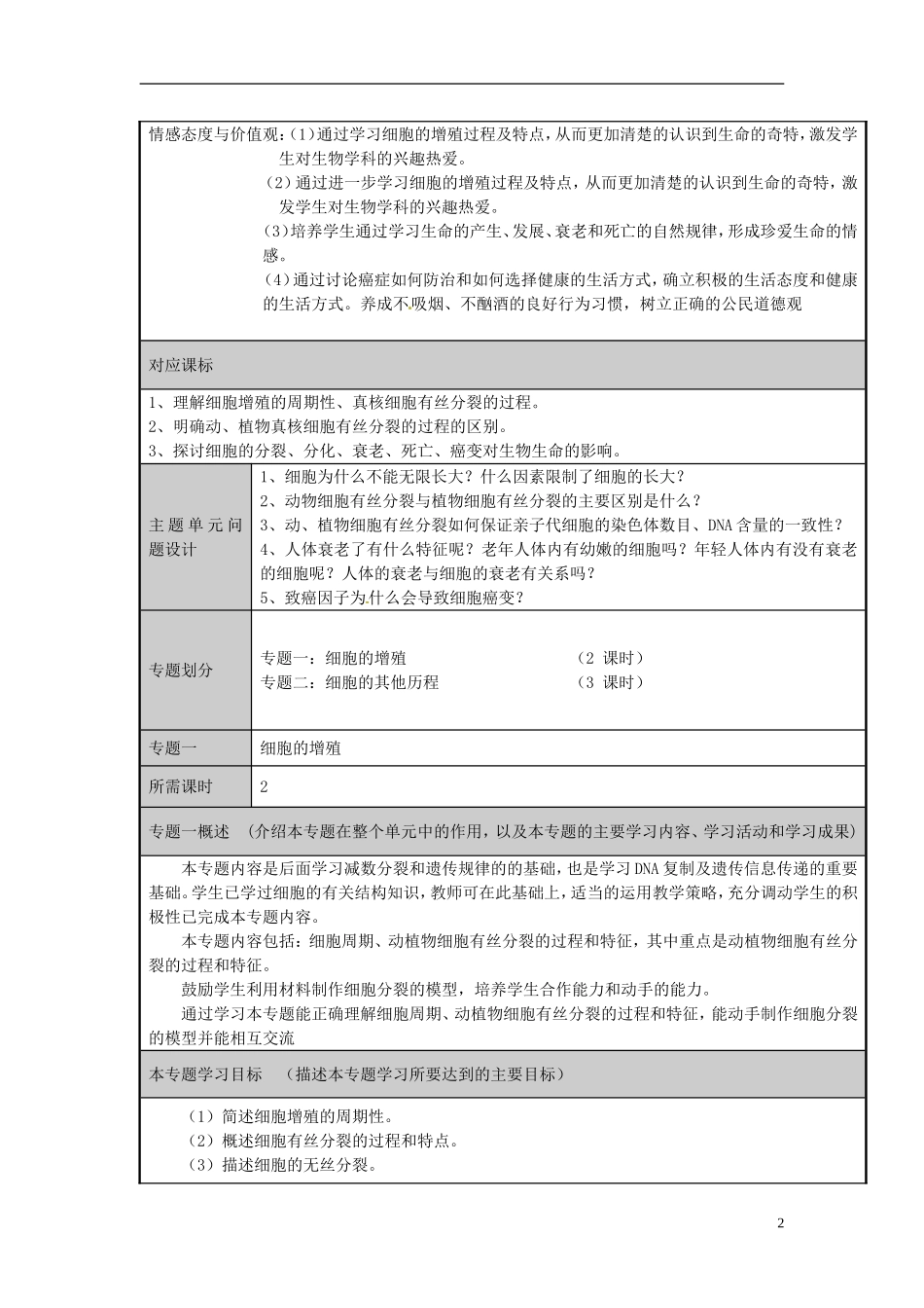 山东省2012-2013学年高中生物 细胞的生命历程主题单元设计4 新人教版 _第2页