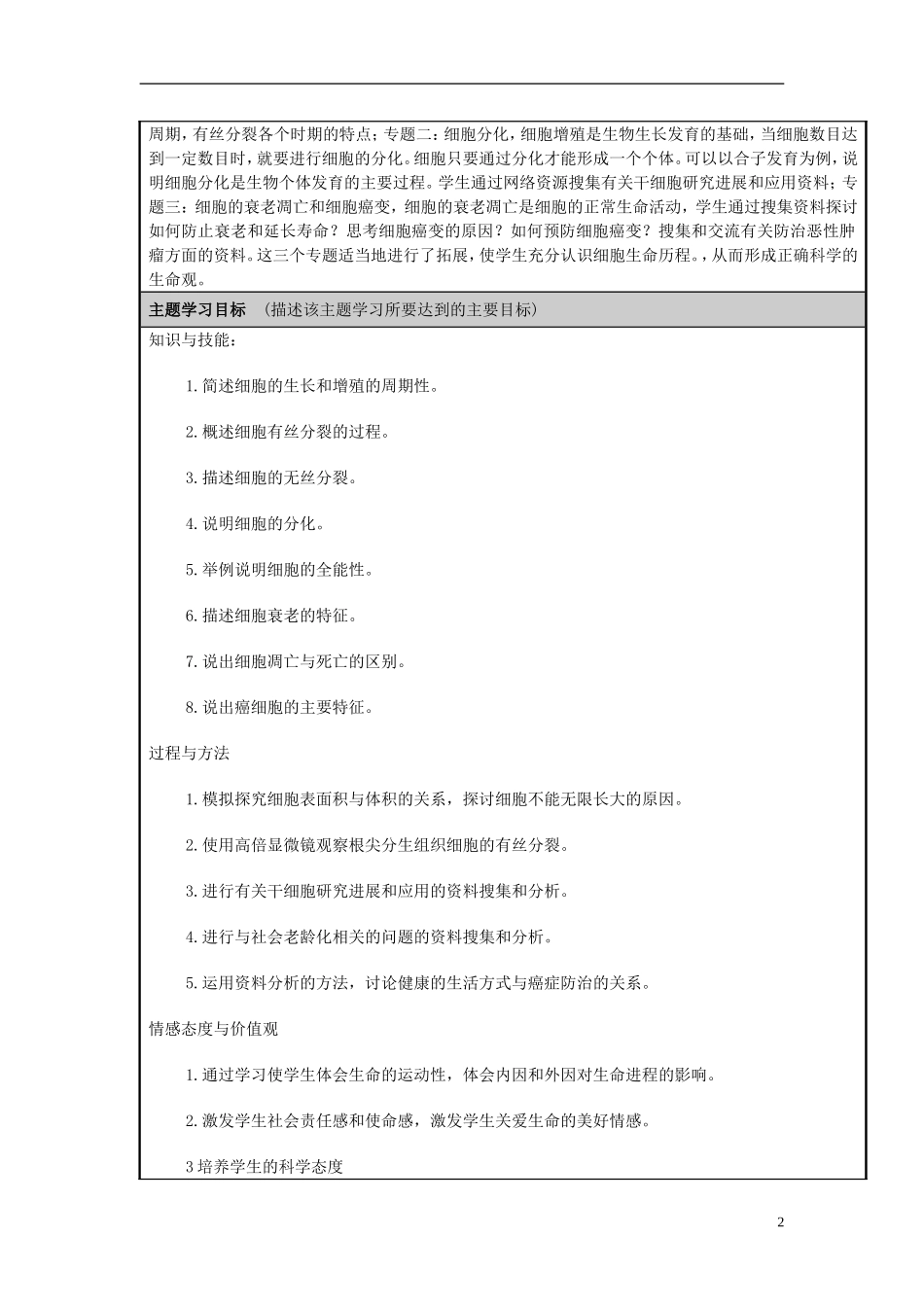 山东省2012-2013学年高中生物 细胞生命历程主题单元设计2 新人教版 _第2页