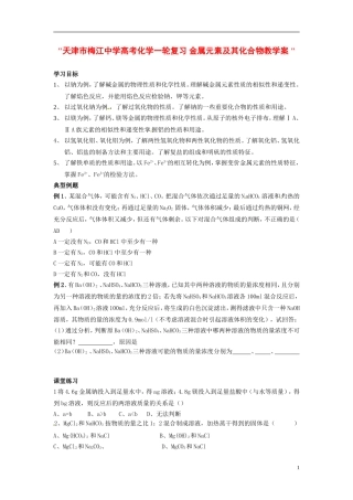 天津市梅江中学高考化学一轮复习 金属元素及其化合物教学案 