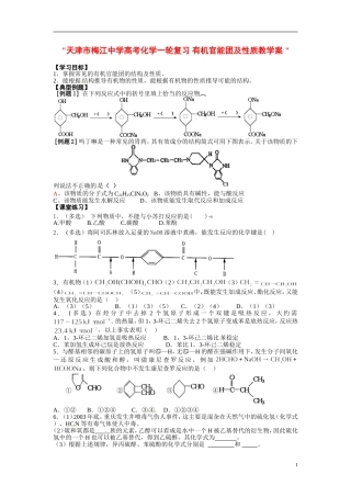 天津市梅江中学高考化学一轮复习 有机官能团及性质教学案 