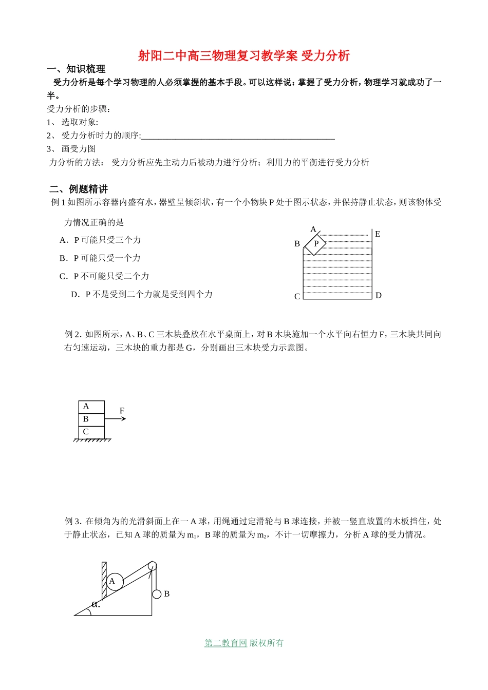 射阳二中高三物理复习教学案 受力分析_第1页