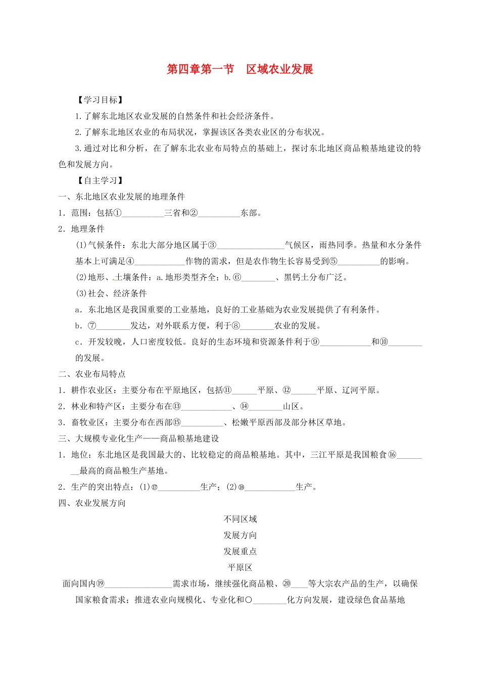 山东省临朐县实验中学高二地理 区域农业发展学案1_第1页