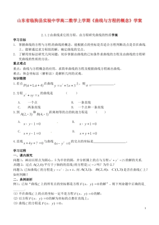 山东省临朐县实验中学高二数学上学期《曲线与方程的概念》学案