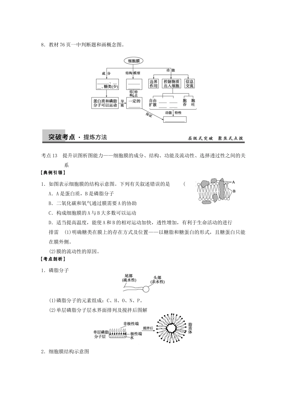 寿县安丰中学2013届高三生物一轮复习 第二单元 细胞膜—系统的边界　生物膜的流动镶嵌模型物质跨膜运输的方式教案_第3页
