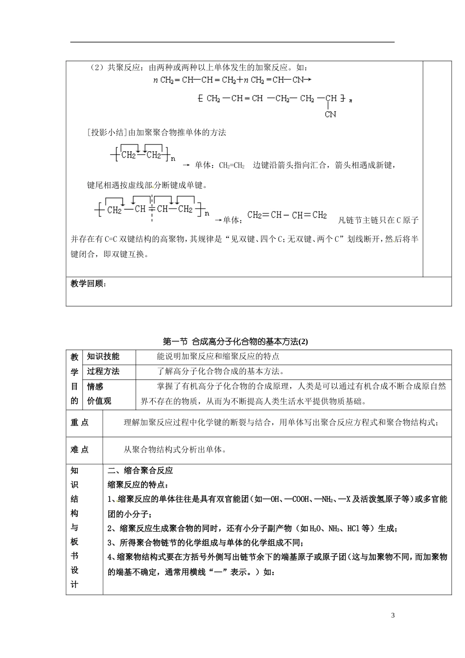 天津市梅江中学2014高中化学 第一节 合成高分子化合物的基本方法教学案 新人教版选修5_第3页