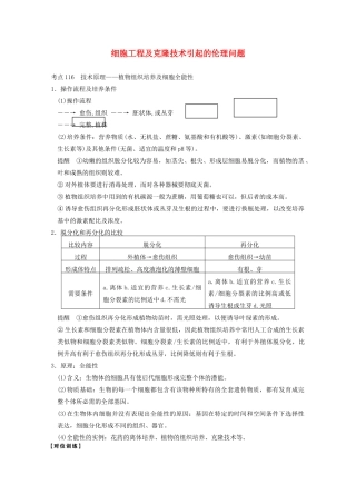 寿县安丰中学2013届高三生物一轮复习 第十单元 细胞工程及克隆技术引起的伦理问题教案