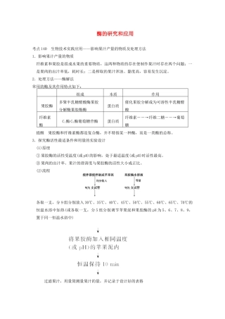 寿县安丰中学2013届高三生物一轮复习 第十一单元 酶的研究和应用教案