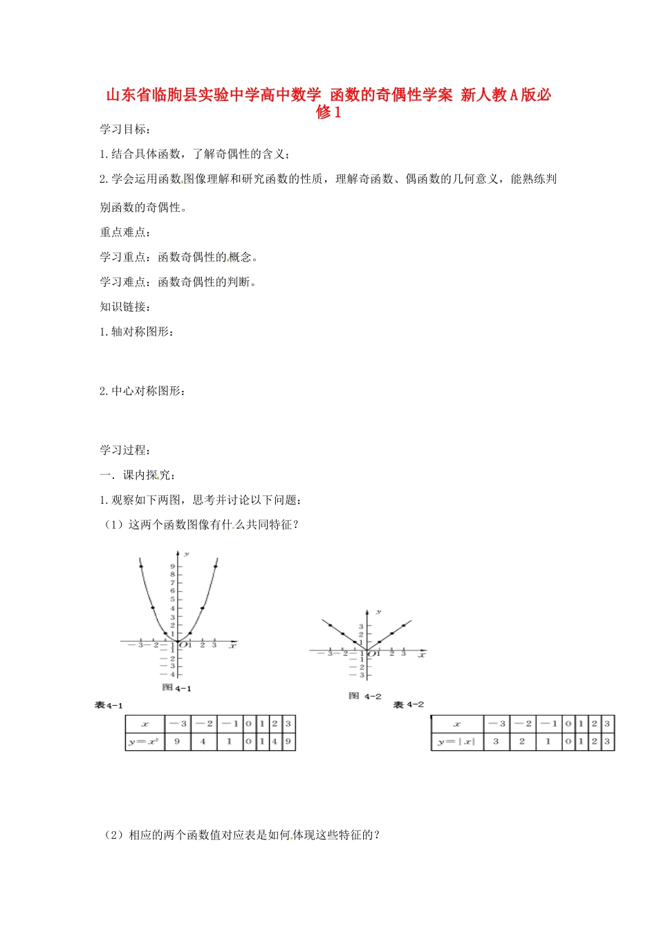 山东省临朐县实验中学高中数学 函数的奇偶性学案 新人教A版必修1_第1页