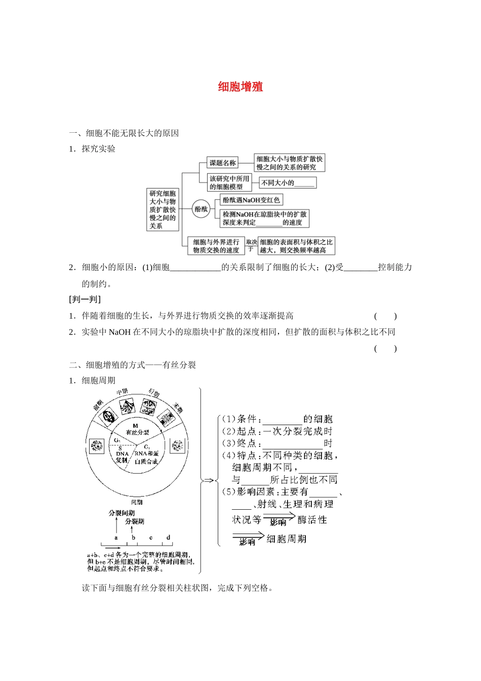 寿县安丰中学2013届高三生物一轮复习 第四单元 细胞增殖教案_第1页