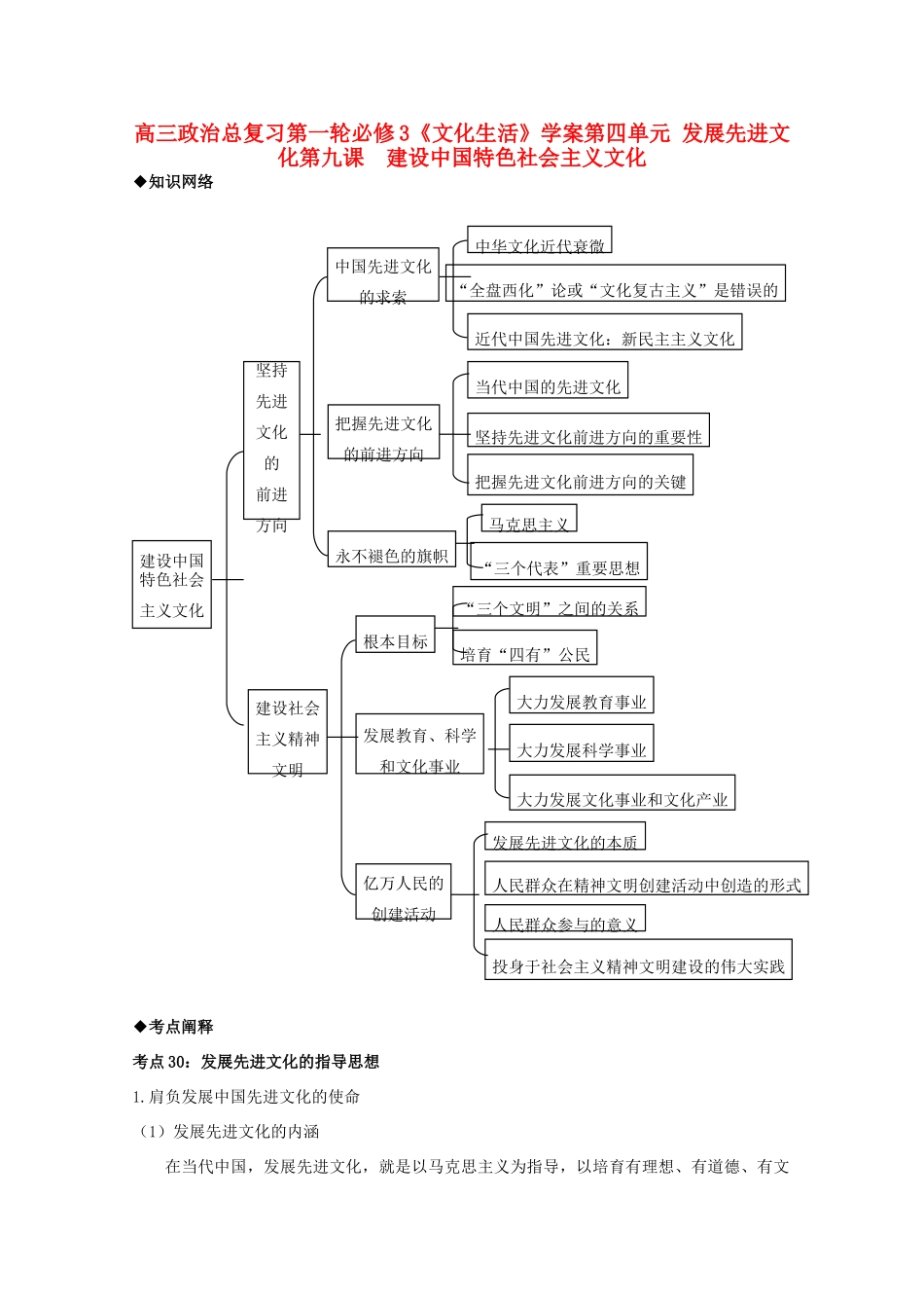 天津一中2012届高三政治第一轮复习 4.9建设中国特色社会主义文化学案_第1页