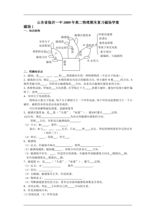 山东省临沂一中2009年高二物理期末复习磁场学案人教版选修三