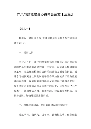 作风与效能建设心得体会范文