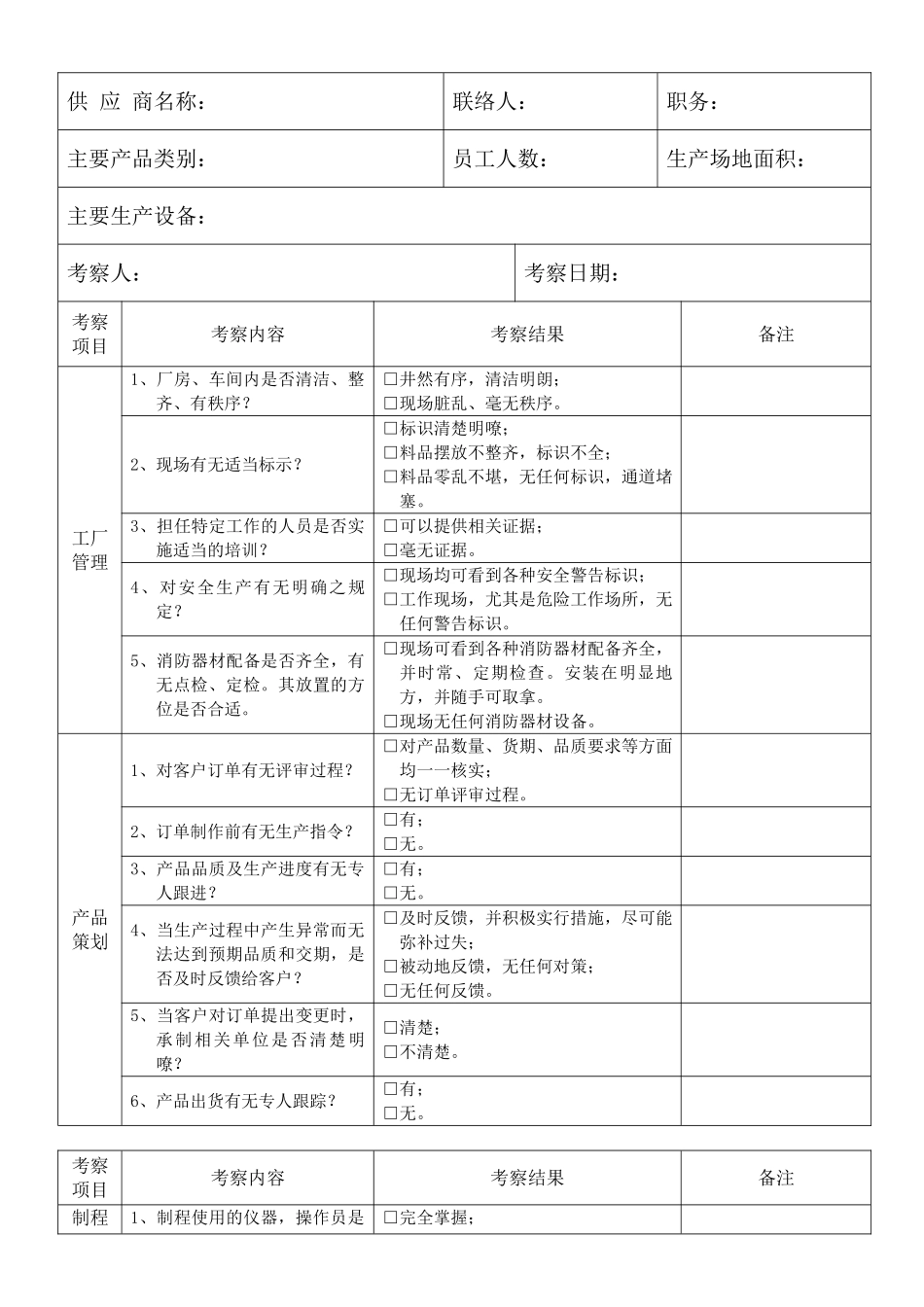 供应商实地考察查检表_第1页