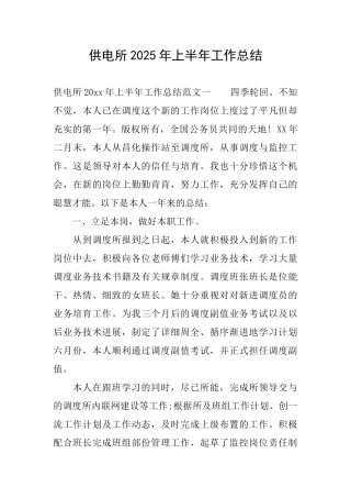 供电所2025年上半年工作总结