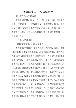 供电所个人工作总结范文