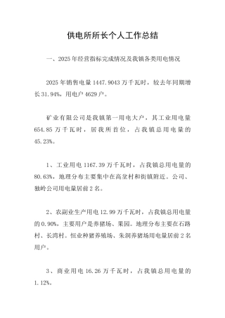 供电所所长个人工作总结
