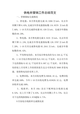 供电所营销工作总结范文