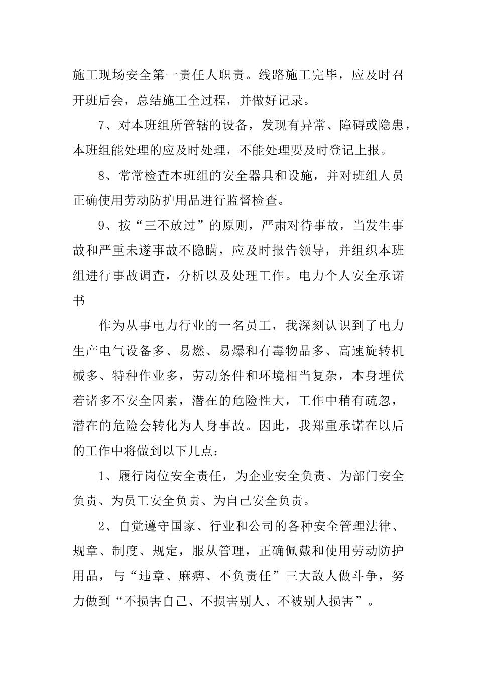 供电所长安全目标承诺书模板_第2页