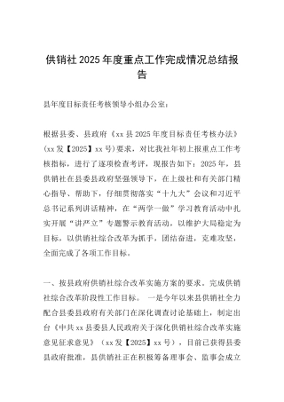 供销社2025年度重点工作完成情况总结报告