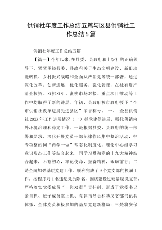 供销社年度工作总结五篇与区县供销社工作总结5篇