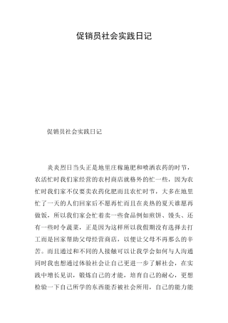 促销员社会实践日记