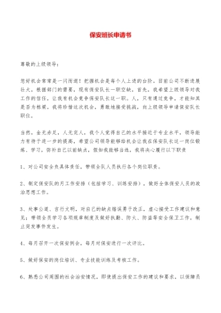 保安班长申请书——范本