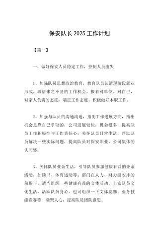 保安队长2025工作计划