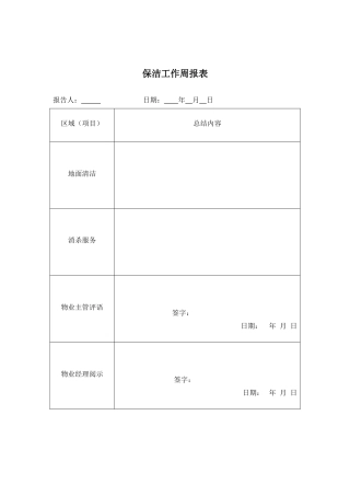 保洁工作周报表