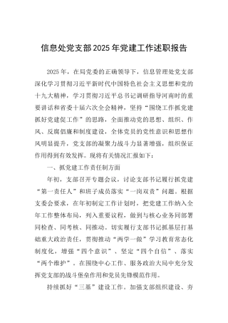 信息处党支部2025年党建工作述职报告