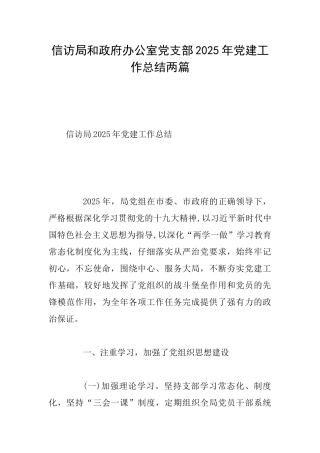 信访局和政府办公室党支部2025年党建工作总结两篇