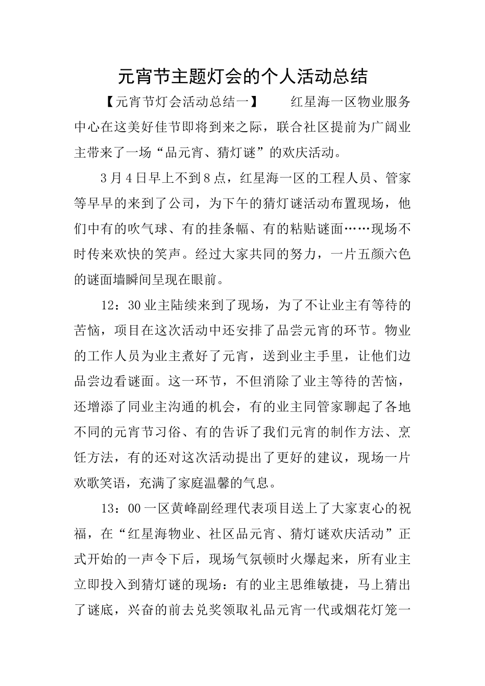 元宵节主题灯会的个人活动总结_第1页