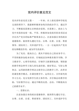 党内评价意见范文