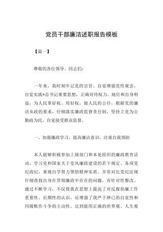 党员干部廉洁述职报告模板