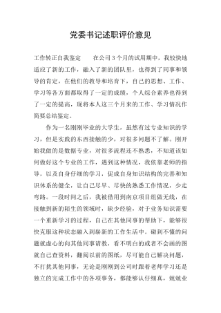 党委书记述职评价意见
