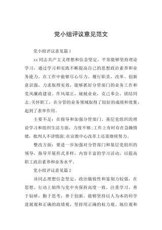 党小组评议意见范文