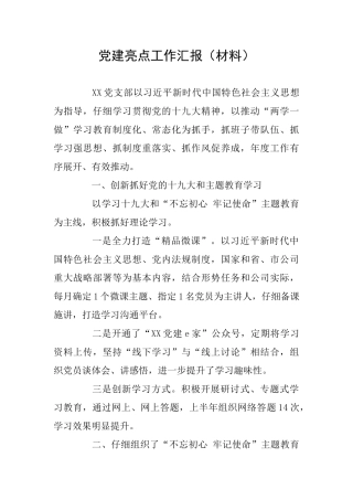 党建亮点工作汇报(材料)