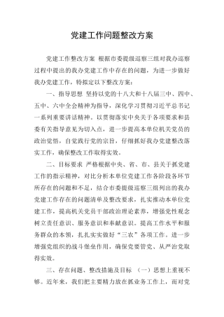 党建工作问题整改方案