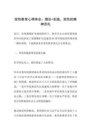 党性教育心得体会：理论+实践党性的精神洗礼