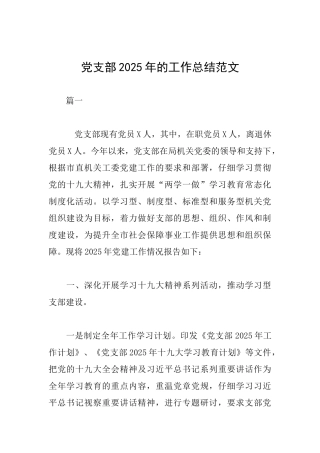 党支部2025年的工作总结范文
